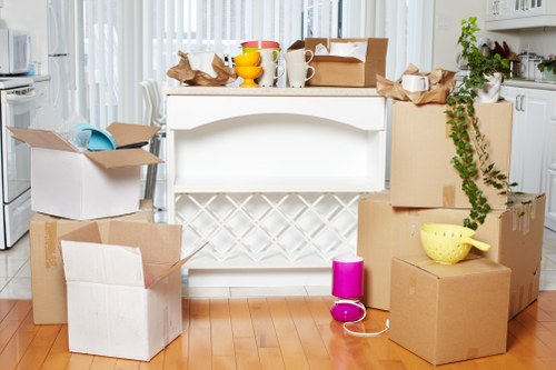 Docklands commercial relocation with boxes, desks, and organized move planning