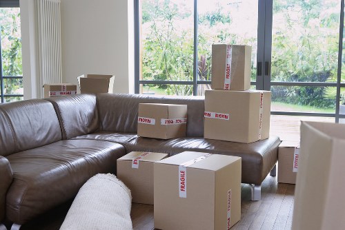 Professional movers transporting household items from a Docklands apartment