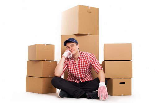 Packed boxes and furniture being loaded for a Docklands relocation
